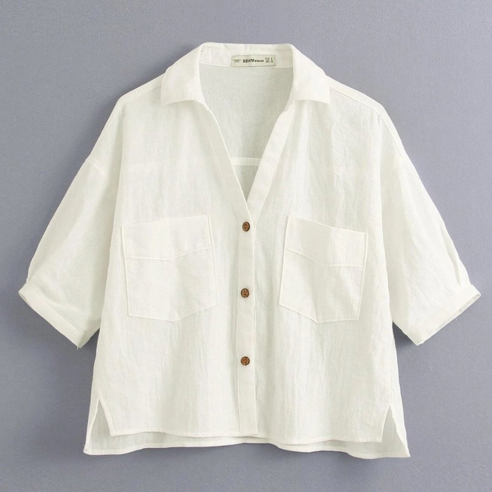 V-Neck Pocket Detail Blouse